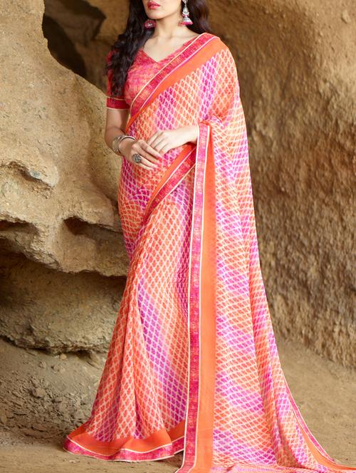lace border printed saree with blouse - 15046767 - Very Small Image - 1