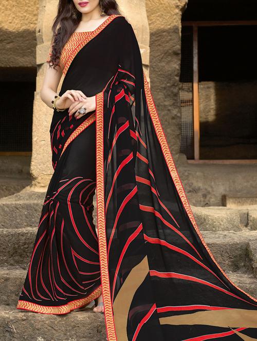 lace border geometrical printed saree with blouse - 15046768 - Very Small Image - 1