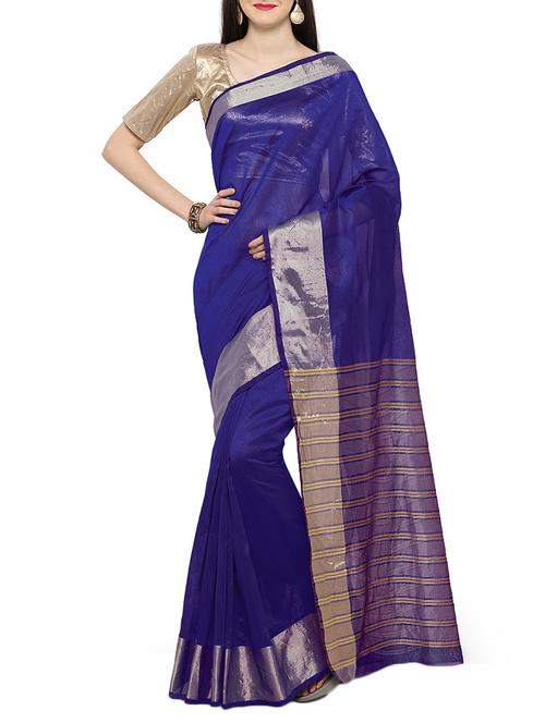 blue cotton bordered saree with blouse - 15046856 - Very Small Image - 1