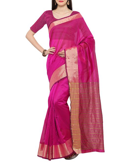 pink cotton bordered saree with blouse - 15046857 - Very Small Image - 1