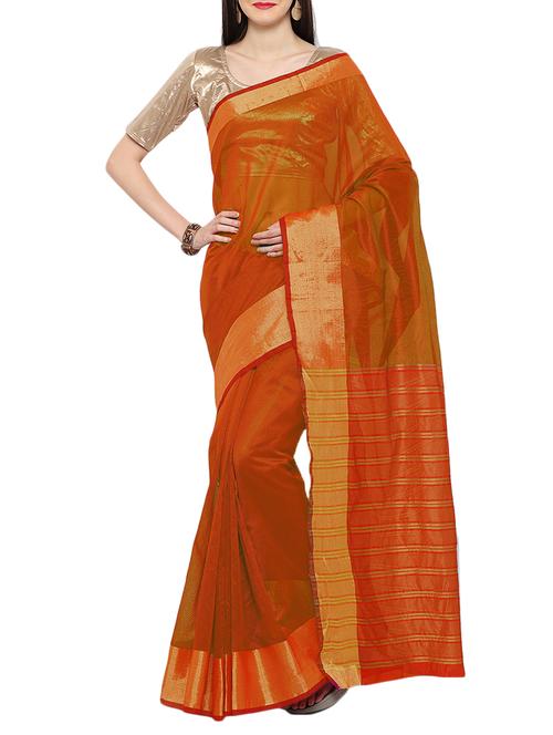 orange cotton bordered saree with blouse - 15046859 - Very Small Image - 1