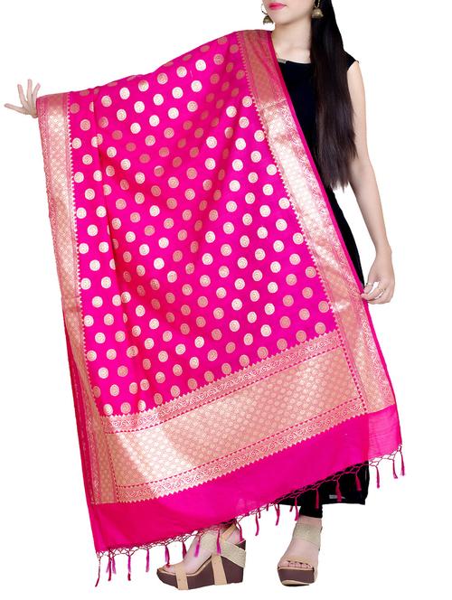 pink silk blend dupatta - 15046964 - Very Small Image - 1