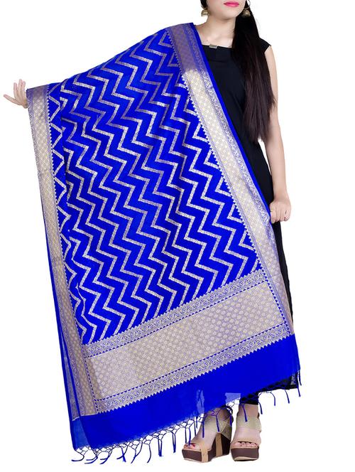 blue silk blend dupatta - 15046968 - Very Small Image - 1