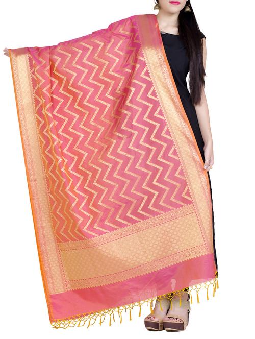 peach silk blend dupatta - 15046969 - Very Small Image - 1
