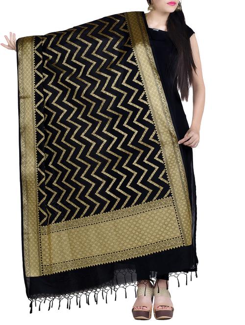black silk blend dupatta - 15046971 - Very Small Image - 1