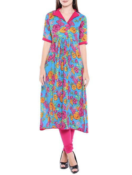 shirt collor floral flared kurta - 15047112 - Very Small Image - 1