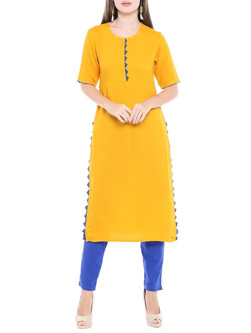 yellow viscose solid kurta - 15047131 - Very Small Image - 1