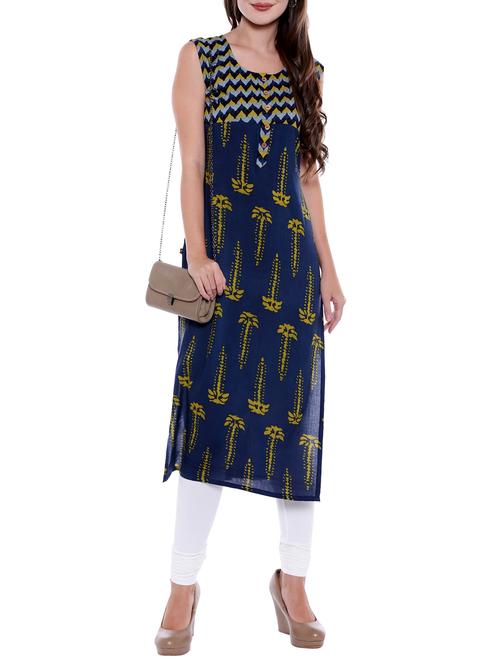 blue viscose straight kurta - 15047142 - Very Small Image - 1