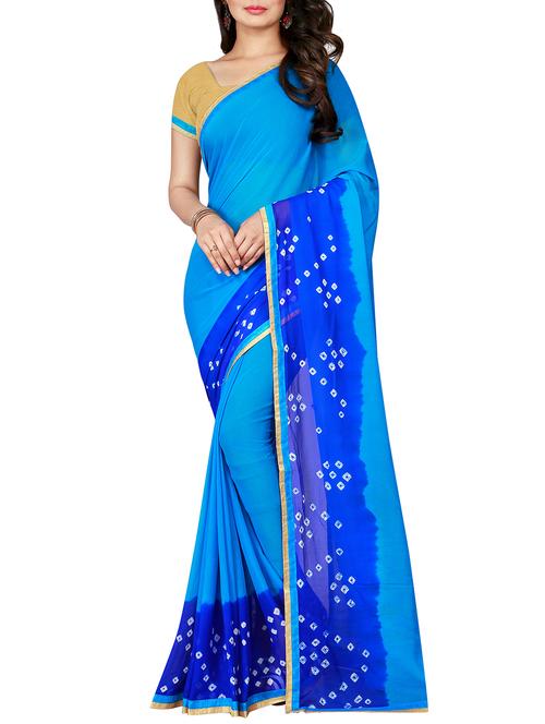 sky blue chiffon bandhani saree with blouse - 15047184 - Very Small Image - 1
