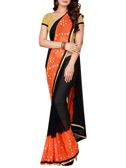 black chiffon bandhani saree with blouse - 15047187 - Very Small Image - 1