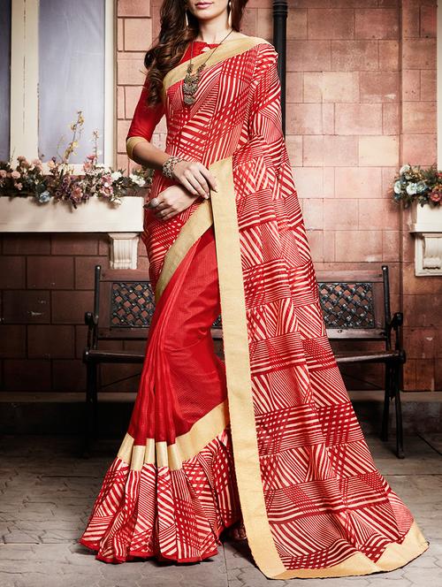 red silk blend half & half saree with blouse - 15047210 - Very Small Image - 1