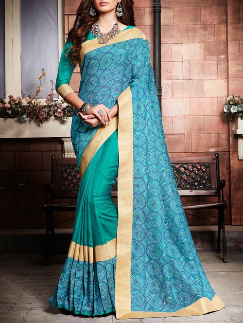 turquoise silk blend half & half saree with blouse - 15047216 - Very Small Image - 1