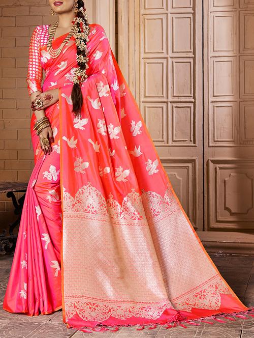 neon two tone banarasi silk saree with blouse - 15047227 - Very Small Image - 1