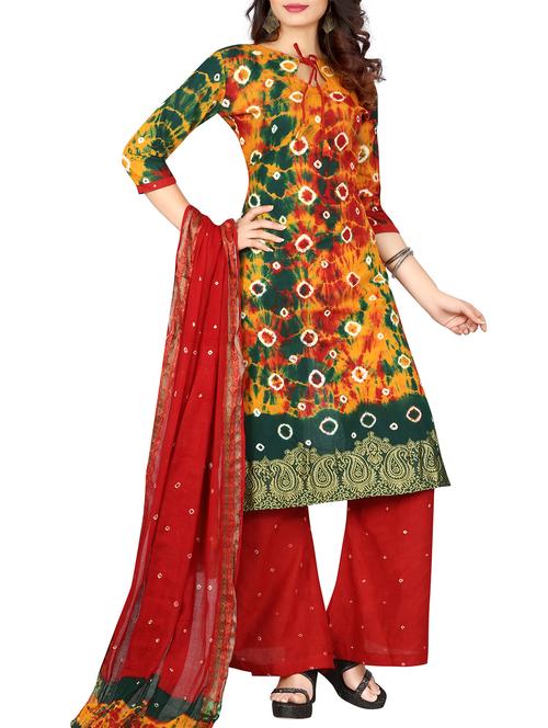 multi colored bandhani unstitched plazzo suit - 15047355 - Very Small Image - 1