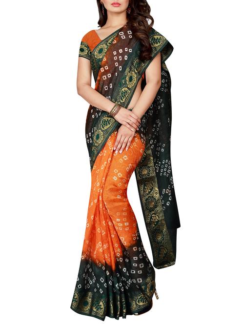 orange art silk bandhani saree with blouse - 15047585 - Very Small Image - 1