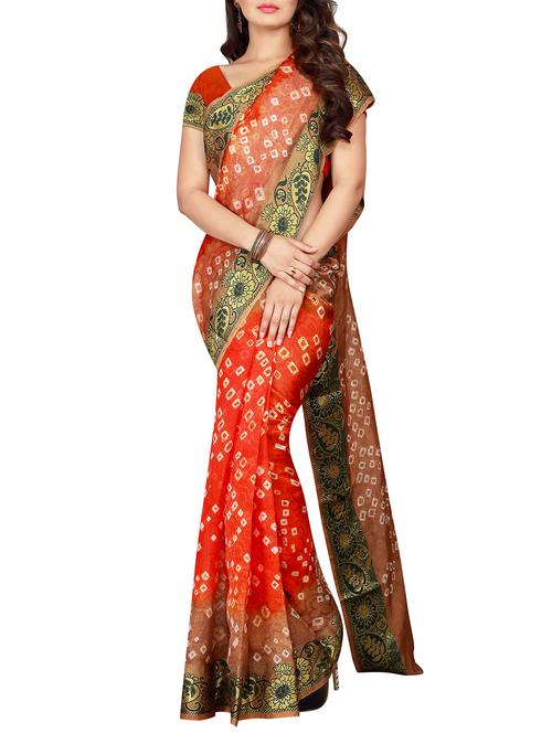 orange art silk bandhani saree with blouse - 15047586 - Very Small Image - 1