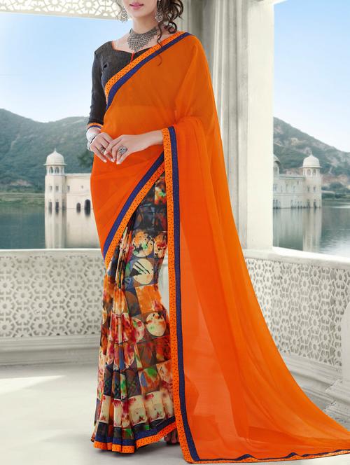 geometrical half & half saree with blouse - 15049237 - Very Small Image - 1