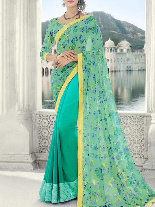 floral printed saree with blouse - 15049240 - Very Small Image - 1