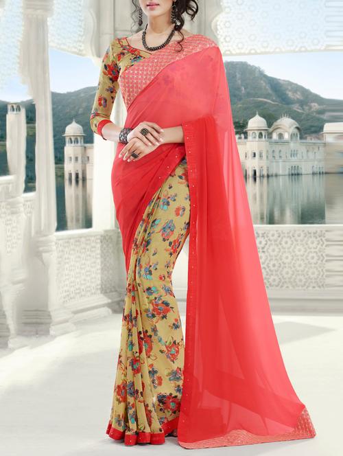 women's floral pink colored saree with blouse - 15049241 - Very Small Image - 1