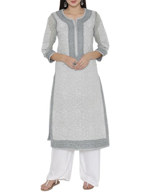 ada white cotton straight chikankari kurta - 15049252 - Very Small Image - 1