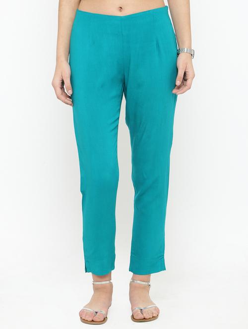blue rayon flat front trouser - 15049540 - Very Small Image - 1