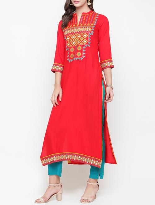 embroidery straight kurta with pant set - 15049544 - Very Small Image - 1