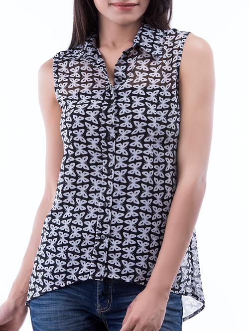 amadore black georgette butterfly print shirt - 15049739 - Very Small Image - 1