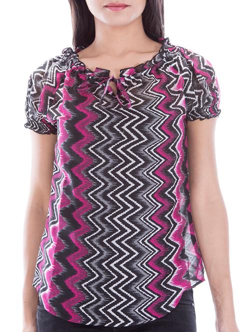 tie front neck chevron print top - 15049767 - Very Small Image - 1