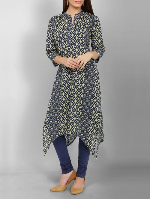 blue cotton asymmetric kurta - 15049791 - Very Small Image - 1
