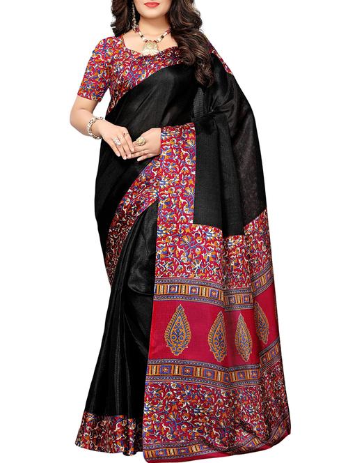 black art silk printed saree with blouse - 15050232 - Very Small Image - 1