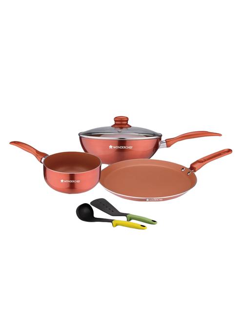 non-stick aluminium pot and pan set, 1.2 litres, 5-pieces, copper - 15050991 - Very Small Image - 1