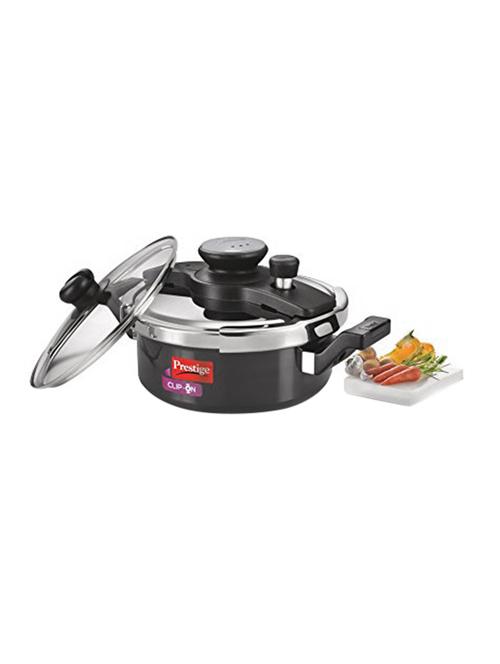 aluminium pressure cooker with glass lid, 3 litres, 2-pieces, charcoal black - 15051194 - Very Small Image - 1