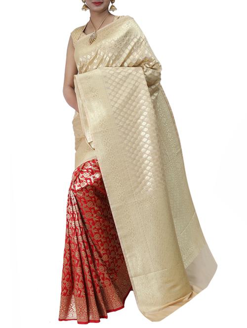 zari motifs half and half saree with blouse - 15051207 - Very Small Image - 1