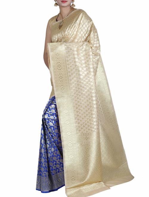 zari motifs half and half saree with blouse - 15051208 - Very Small Image - 1