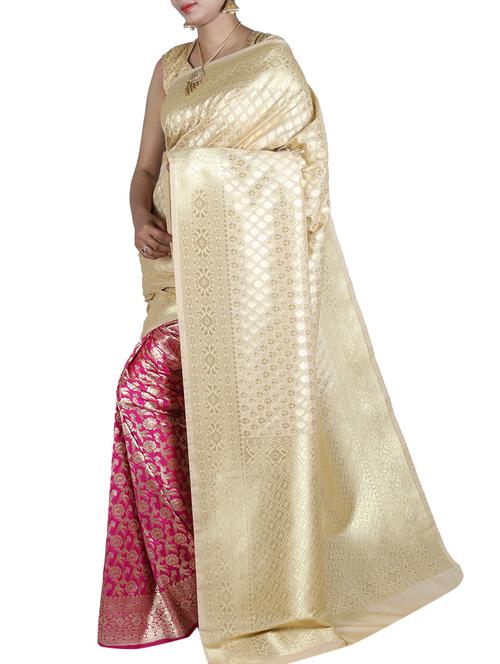 zari motifs half and half saree with blouse - 15051209 - Very Small Image - 1
