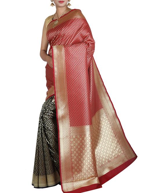 zari motifs half and half saree with blouse - 15051218 - Very Small Image - 1