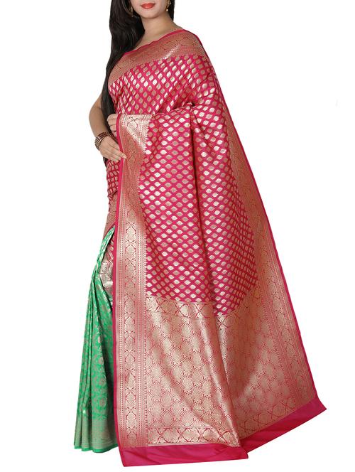 zari motifs half and half saree with blouse - 15051221 - Very Small Image - 1