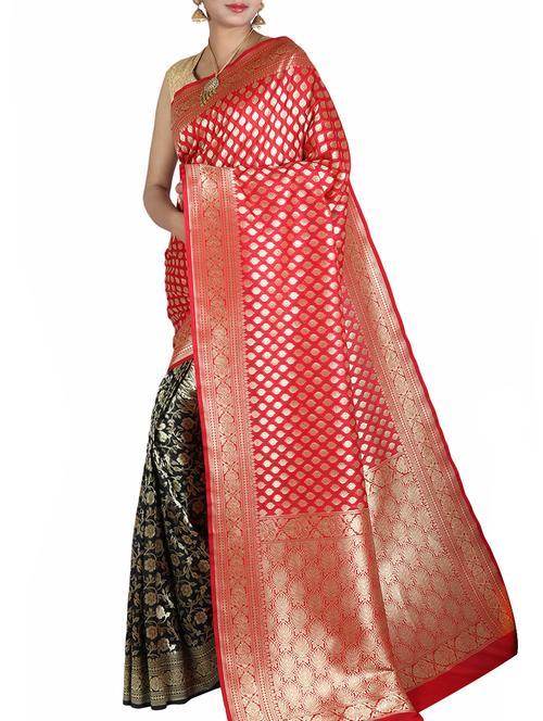 zari motifs half and half saree with blouse - 15051223 - Very Small Image - 1