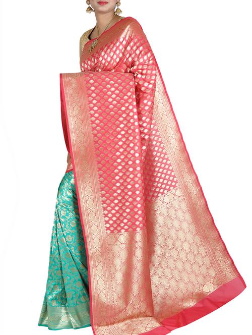 zari motifs half and half saree with blouse - 15051225 - Very Small Image - 1