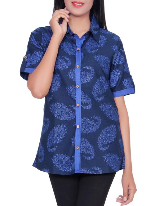 dark blue printed cotton shirt - 15051302 - Very Small Image - 1