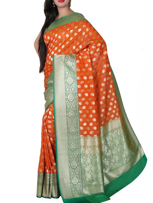 zari floral banarasi saree with blouse - 15051305 - Very Small Image - 1