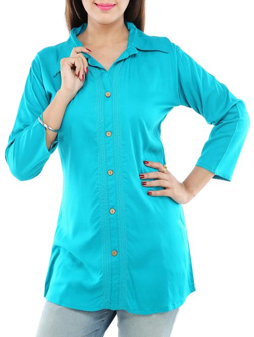 solid blue rayon tunic - 15051315 - Very Small Image - 1
