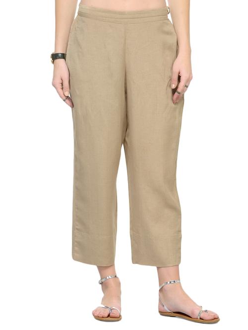 beige rayon flat front trouser - 15051549 - Very Small Image - 1