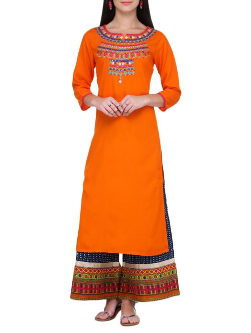 embroidered kurta & palazzo set - 15051554 - Very Small Image - 1