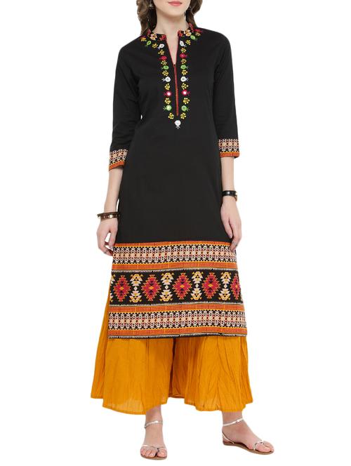 embroidered kurta with palazzo set - 15051591 - Very Small Image - 1