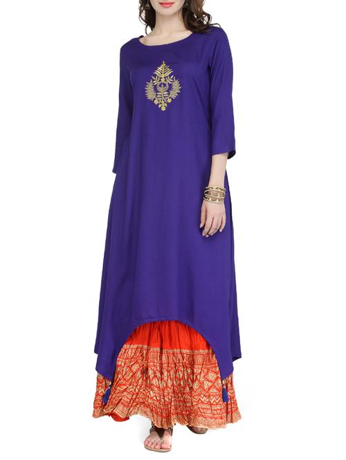 embroidered kurta with skirt set - 15051598 - Very Small Image - 1