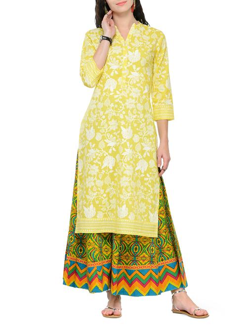 yellow cotton kurta palazzo set - 15051757 - Very Small Image - 1