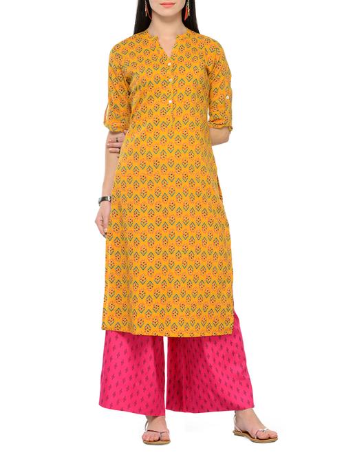 yellow cotton kurta palazzo set - 15051761 - Very Small Image - 1