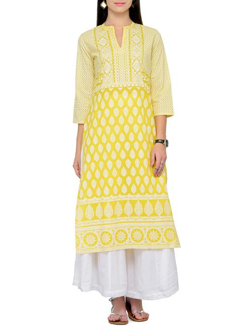 yellow cotton kurta palazzo set - 15051772 - Very Small Image - 1