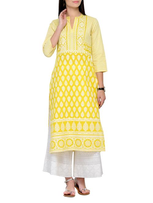 lime yellow printed kurta - 15051868 - Very Small Image - 1